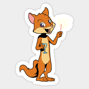 Fox with sparkler and champagne - Happy New Year Sticker